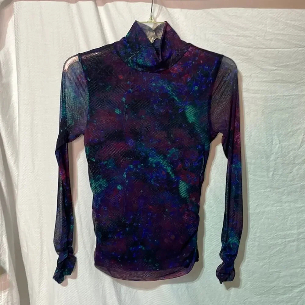 Inc International Concepts L fitted jewel tone turtleneck sheer sleeves like new